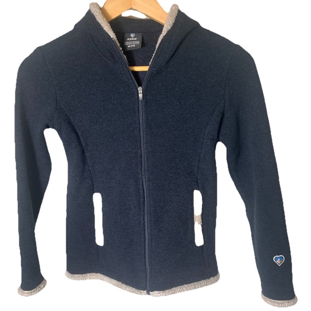 KÜHL Youth‎ M (10) Fleece Zip Hoodie Jacket Navy Blue Sherpa Lined Hooded